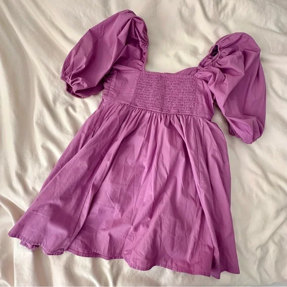 Abercrombie & Fitch Emerson Poplin Puff Sleeve Mini Dress | Fuchsia | Purple - Picture 4 of 5